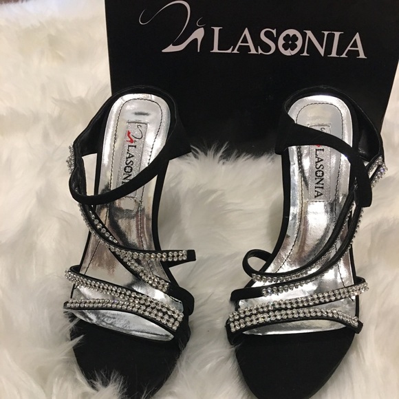 Lasonia High Heels Black w/Rhinestone - Picture 6 of 14